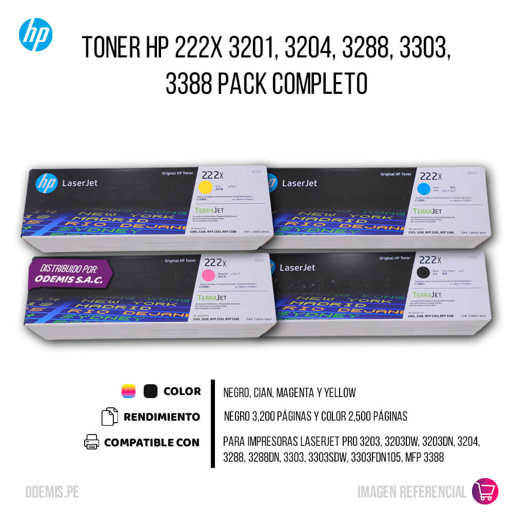 Toner Hp 222X 3201, 3204, 3288, 3303, 3388 Pack Completo