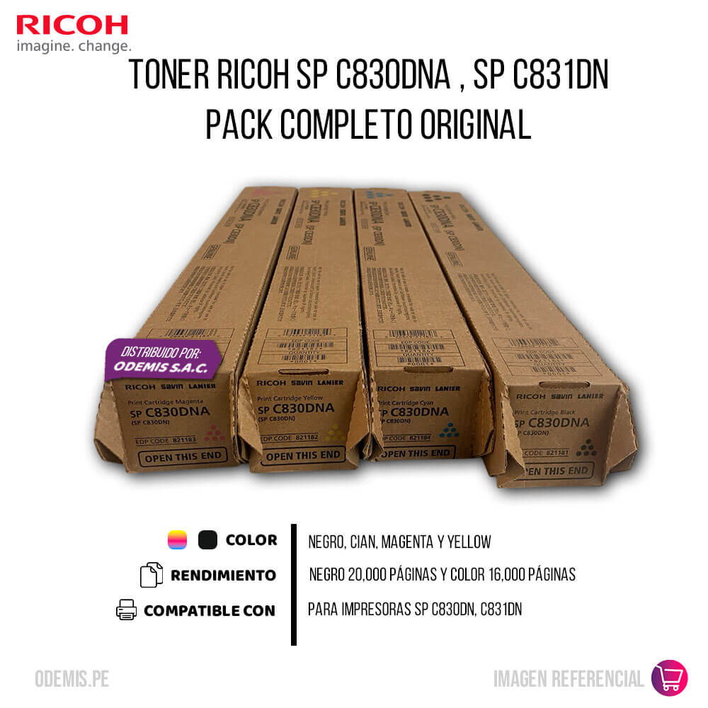 Toner Ricoh SP C830DNA , SP C831DN Pack Completo Original