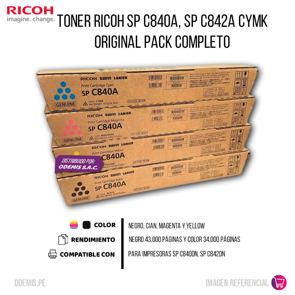 Toner Ricoh SP C840A, SP C842A CYMK Original Pack Completo