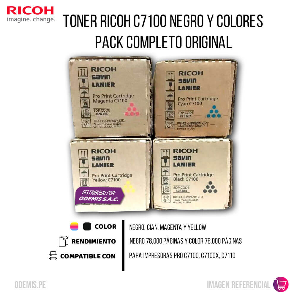 Toner Ricoh C7100 Negro y Colores Pack Completo Original