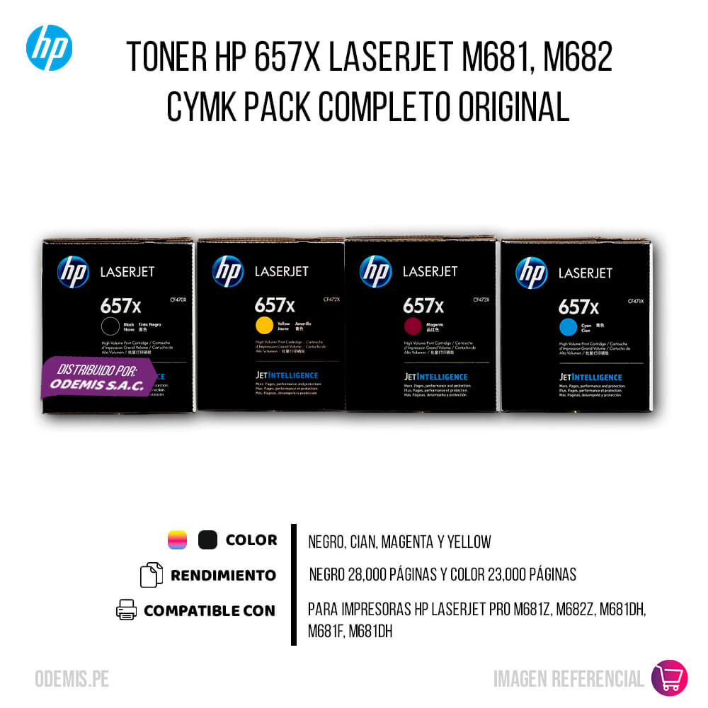 Toner HP 657X LaserJet M681, M682 CYMK Pack Completo Original