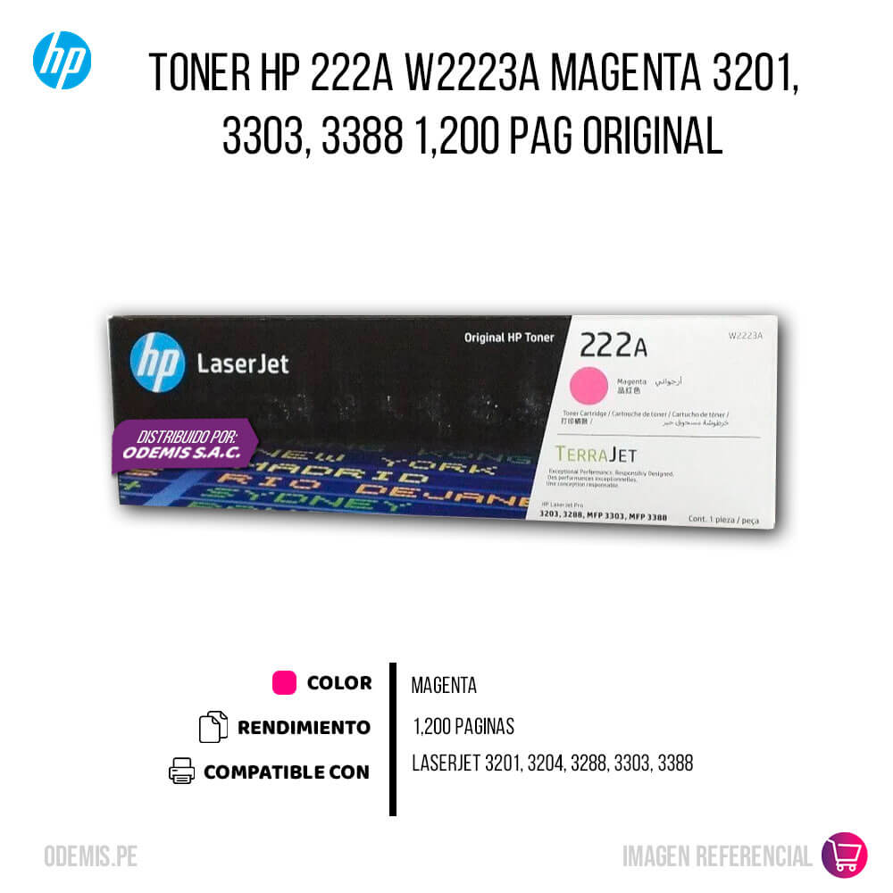 Toner Hp 222A W2223A Magenta 3201, 3303, 3388 1,200 pag Original
