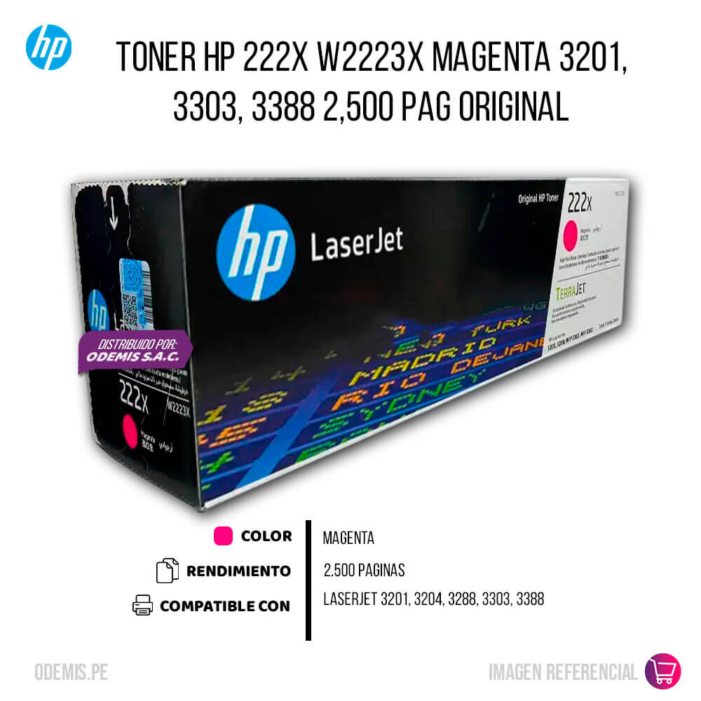 Toner Hp 222X W2223X Magenta 3201, 3303, 3388 2,500 pag Original