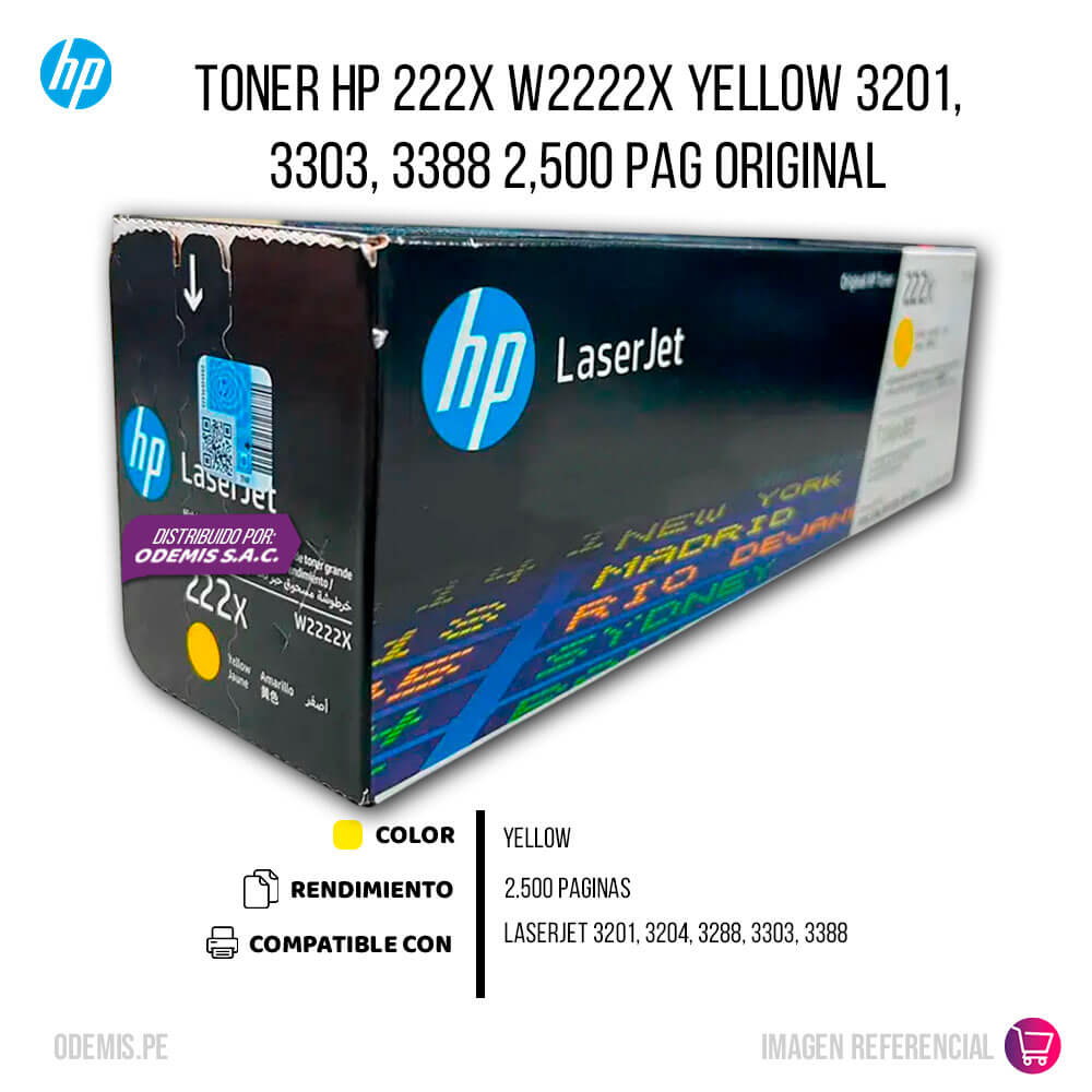 Toner Hp 222X W2222X Yellow 3201, 3303, 3388 2,500 pag Original