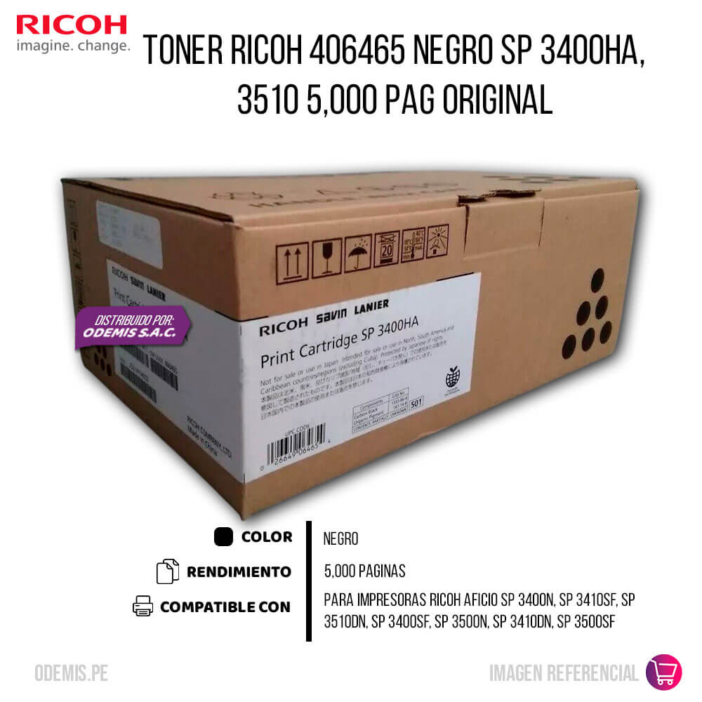 Toner Ricoh 406465 Negro SP 3400HA, 3510 5,000 pag Original