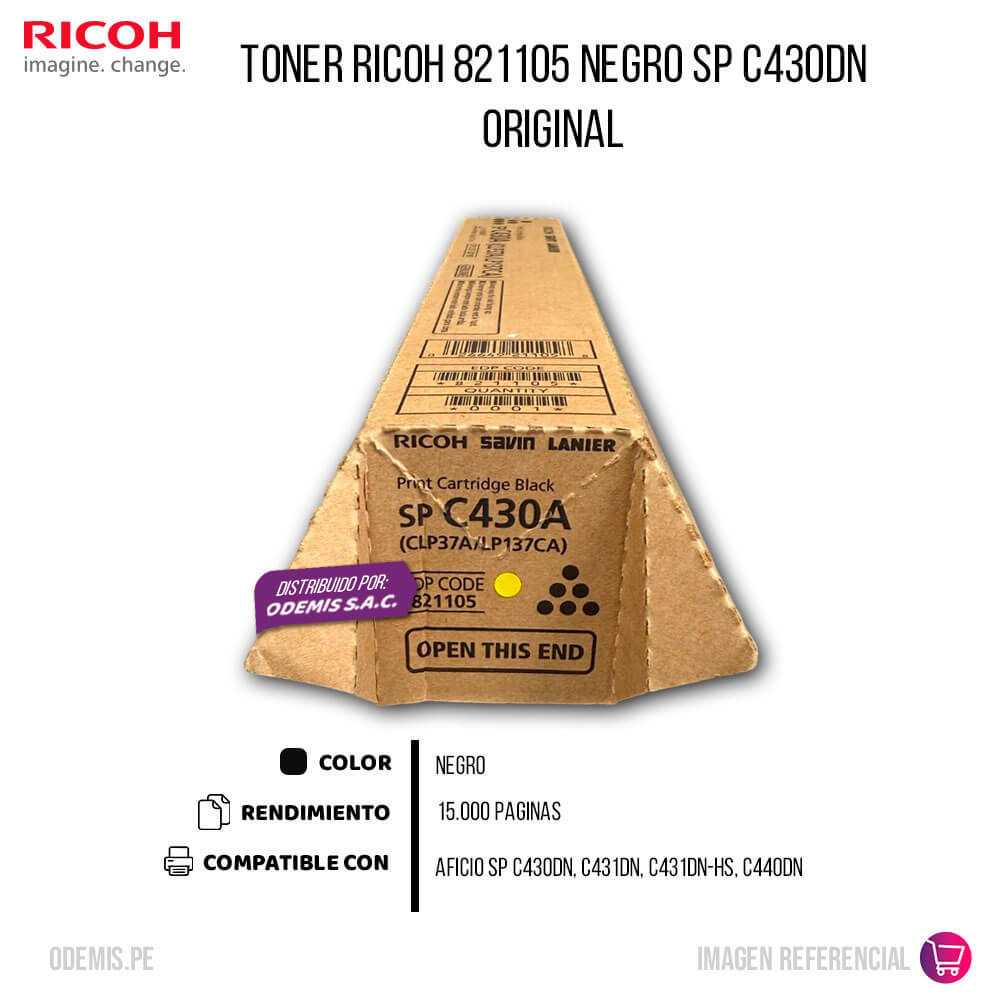 Toner Ricoh 821105 Negro SP C430Dn, C431Dn 15,000 pag Original