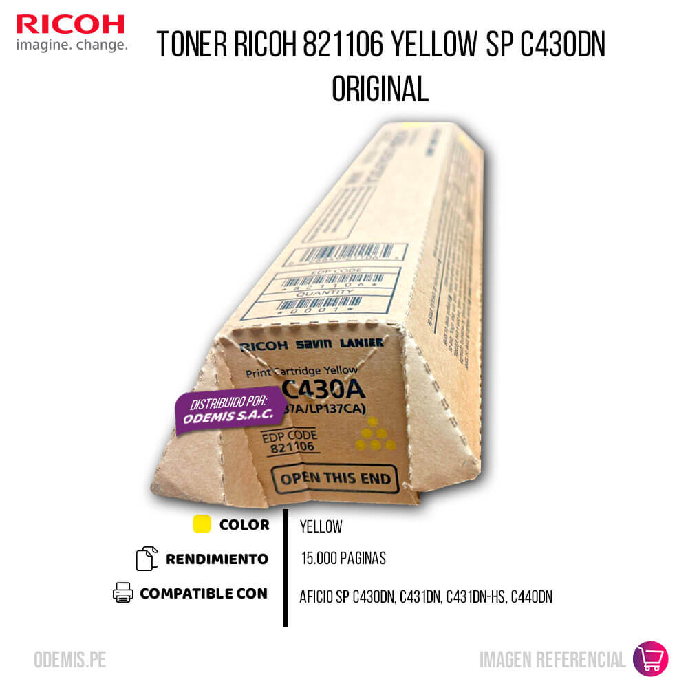 Toner Ricoh 821106 Yellow SP C430Dn, C431Dn 15,000 pag Original