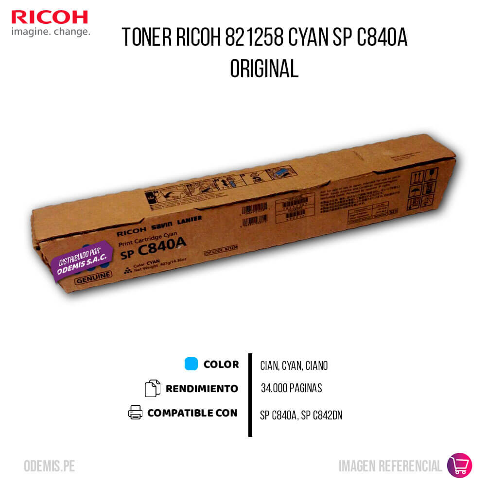 Toner Ricoh 821258 Cyan SP C840A, C842dn 34,000 pag Original