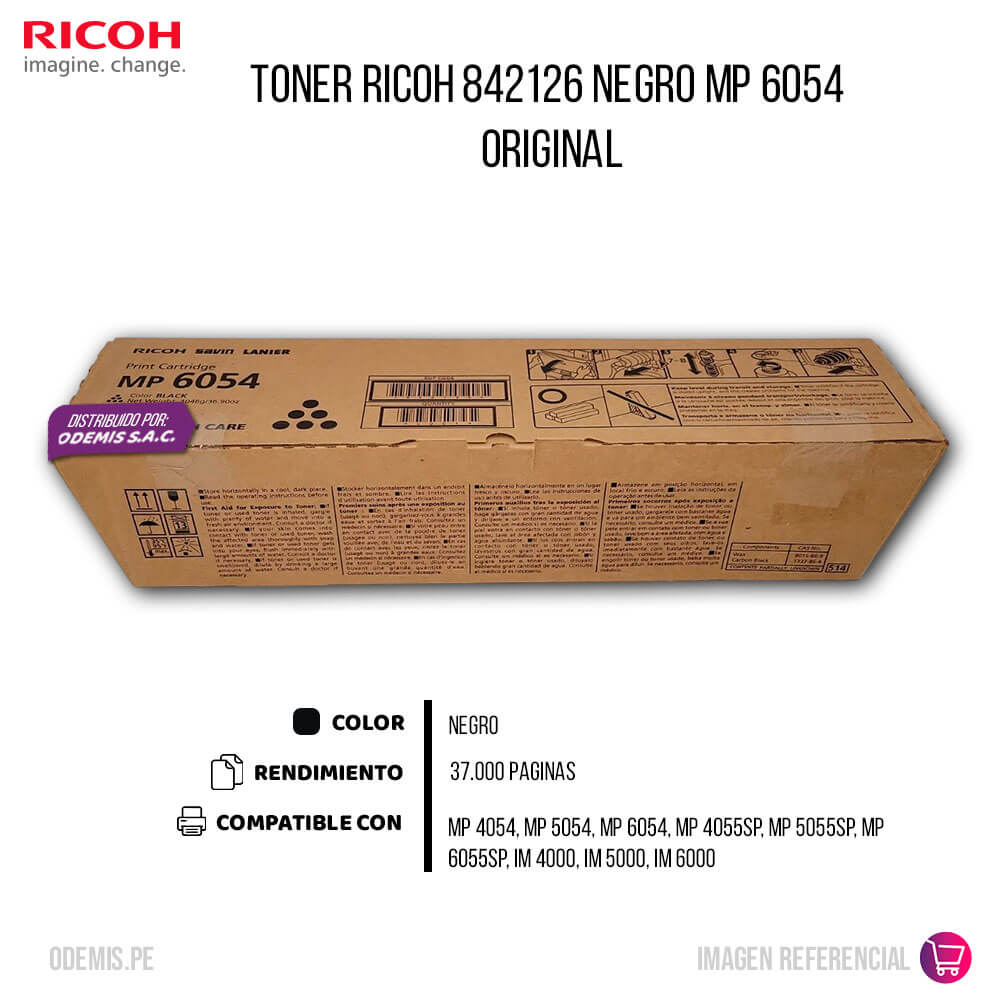Toner Ricoh 842126 Negro MP 4054, MP 5054, MP 6054 37K Original