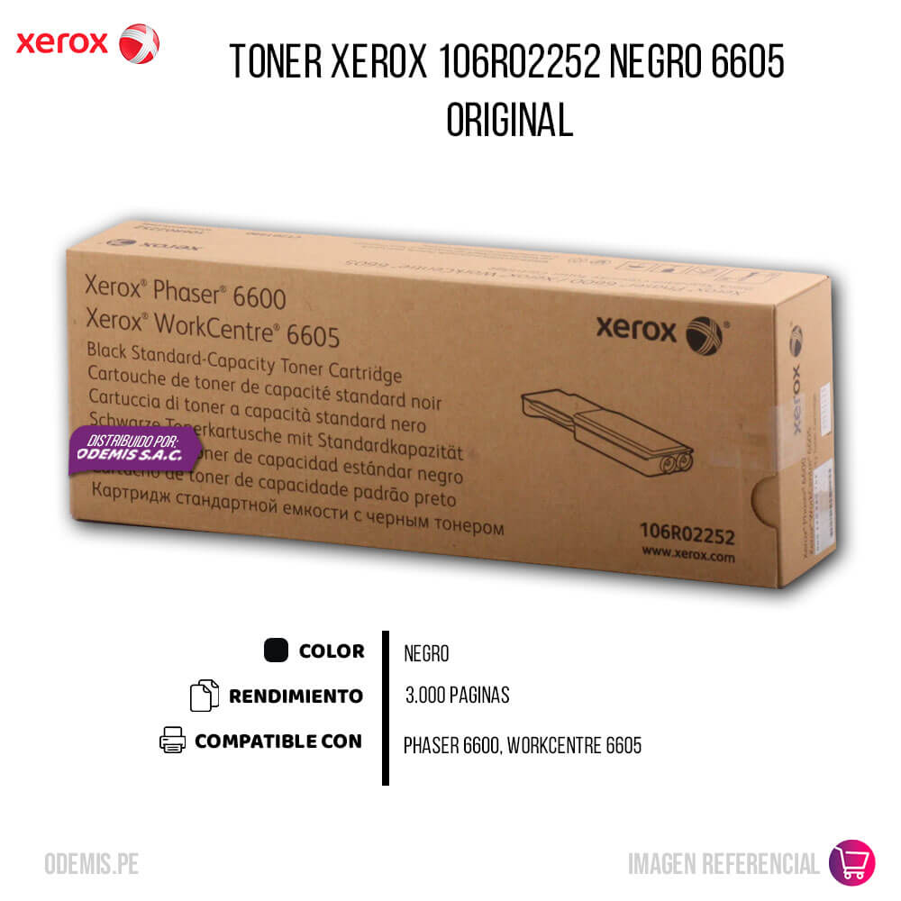 Toner Xerox 106R02252 Negro PH 6600, WC 6605 3,000 pag
