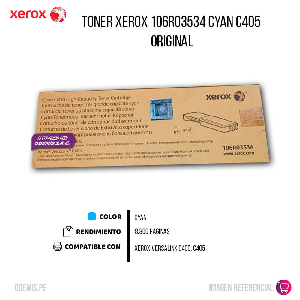Toner Xerox 106R03534 Cyan Versalink C400, C405 8,800 pag