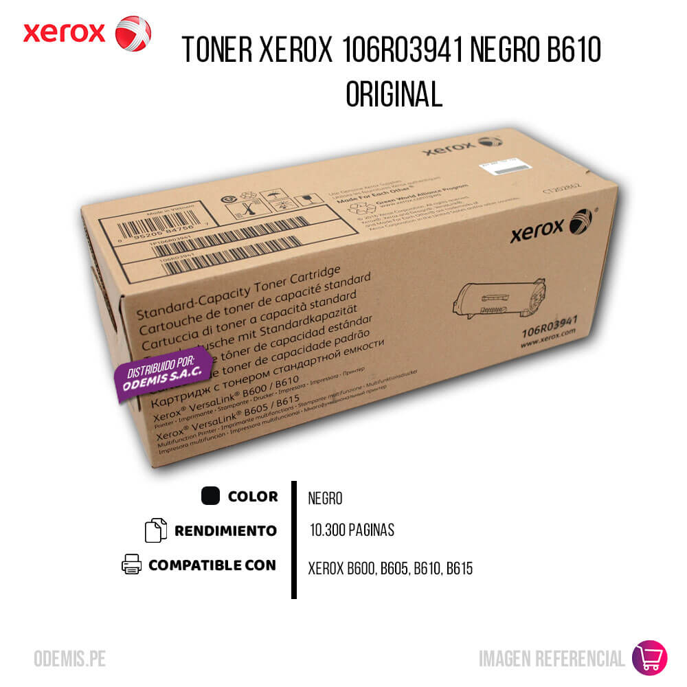 Toner Xerox 106R03941 Negro B600, B605, B610, B615 10,300 pág