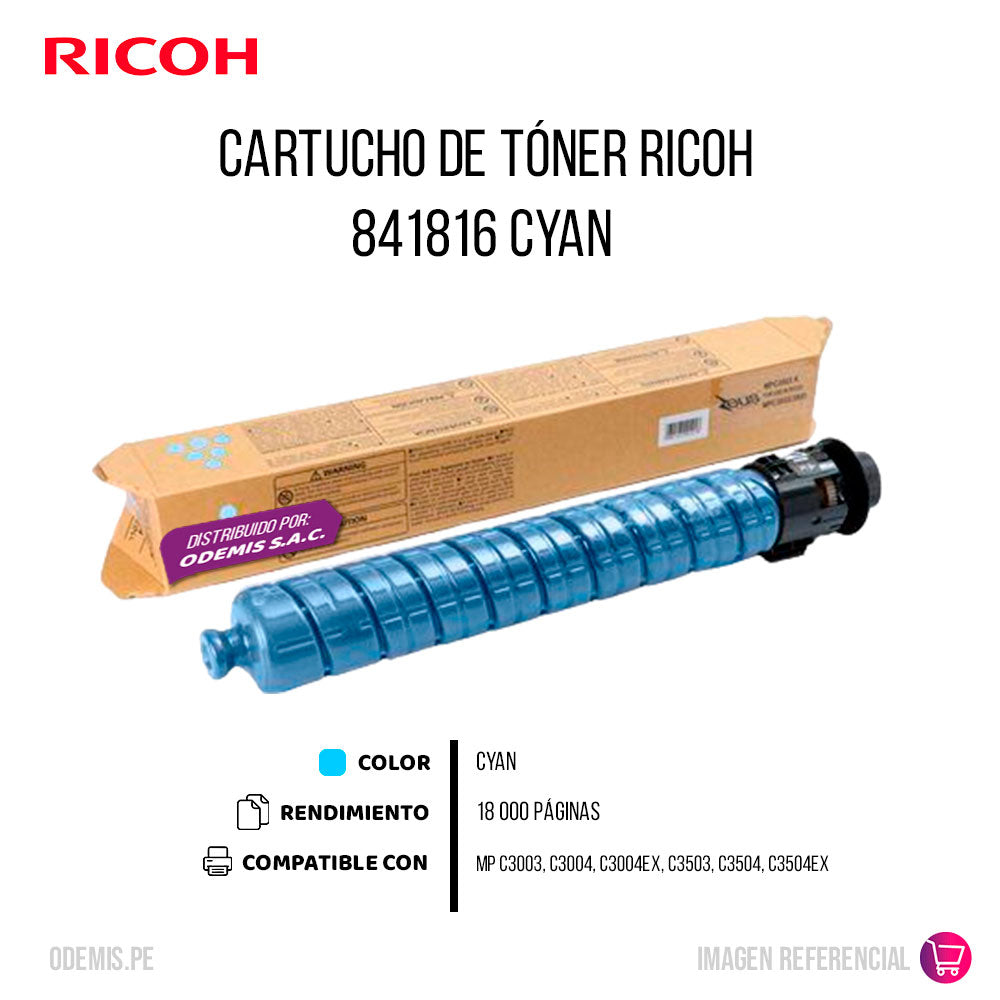 Toner Ricoh 841816 Cyan 18K Pág. MP C3003 Original