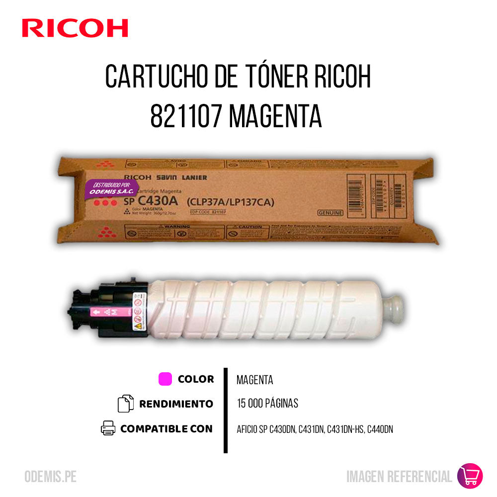 Toner Ricoh 821107 Magenta 15K Pág. C430DN Original