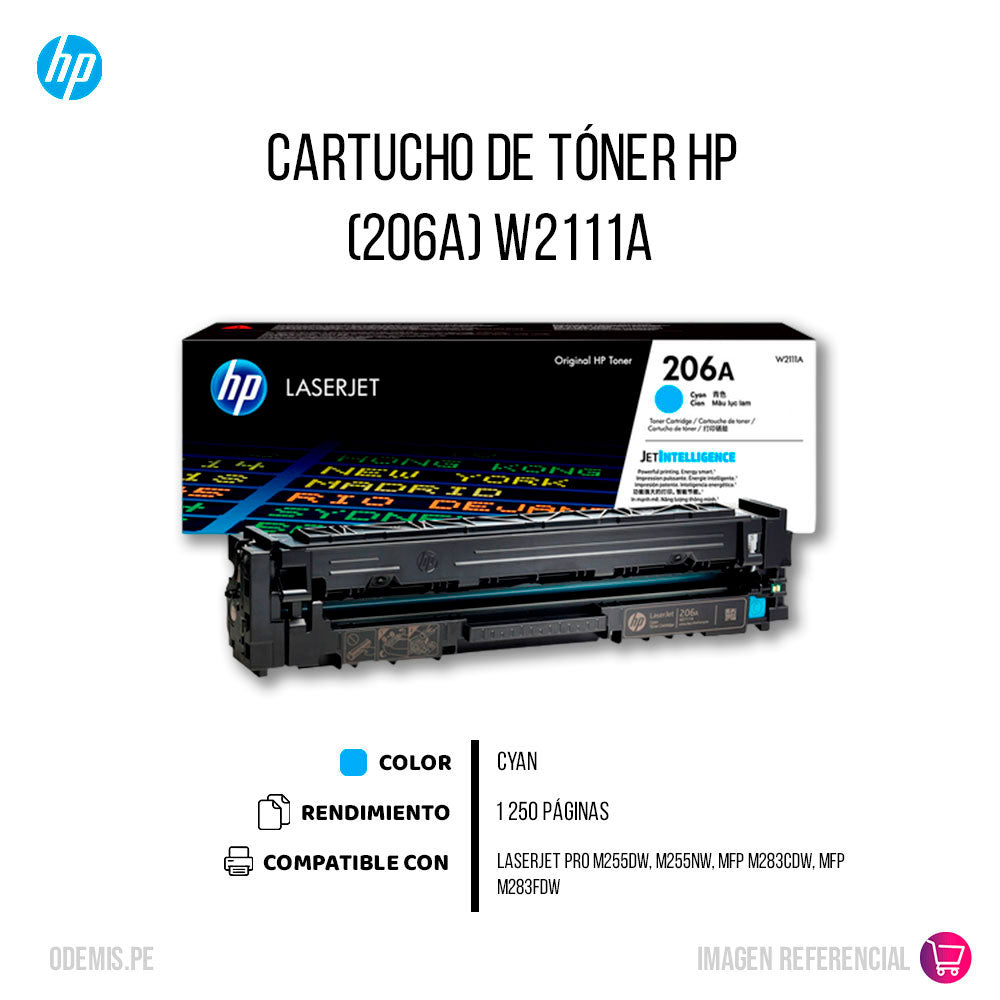 Toner Hp 206A Cyan W2111A 1250 Pág. M255, M282 Original