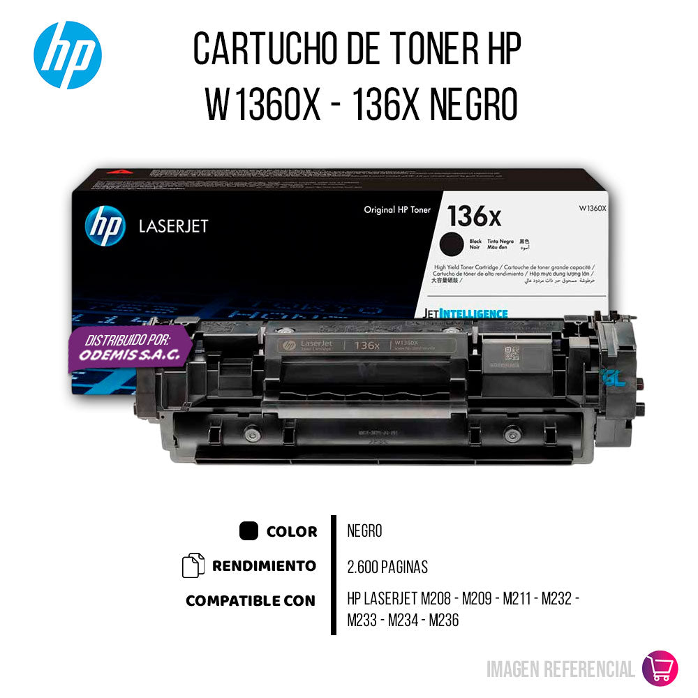 Toner Hp 136X Black W1360X 2600 Pág. M211 Original