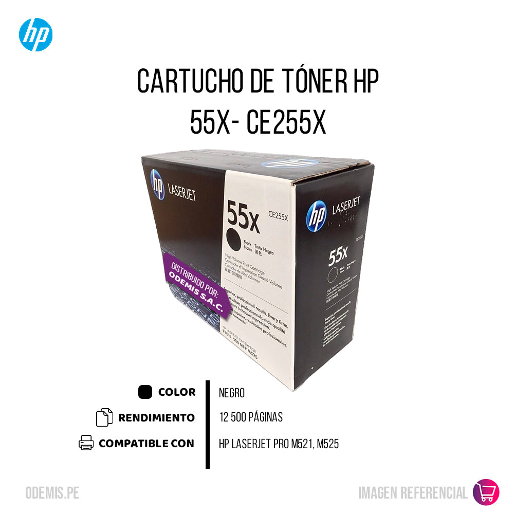 Toner Hp 55X Negro Ce255X 12,5K Pág. M521, M525 Original