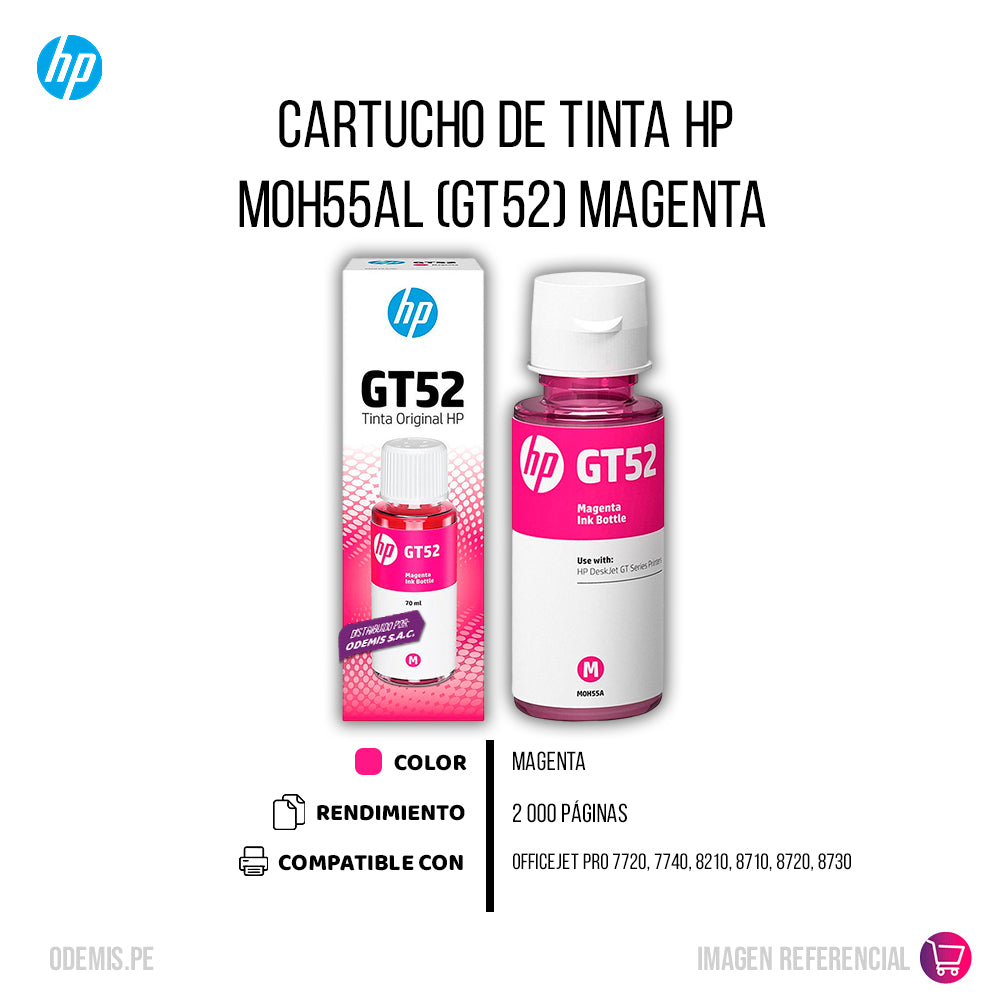 Tinta Hp GT52 Magenta M0H55Al 8K Pág. 115, 410 Original