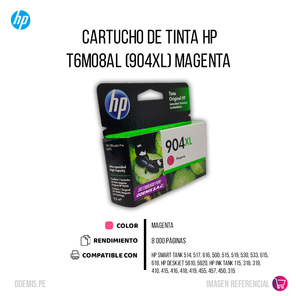 Tinta Hp T6M08Al (904Xl) Magenta 825 Pgs