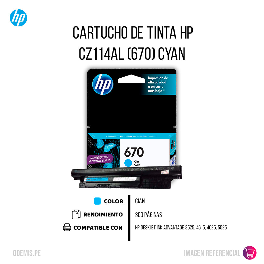 Tinta Hp 670 Cyan Cz114Al 300 Pág. 3525 Original