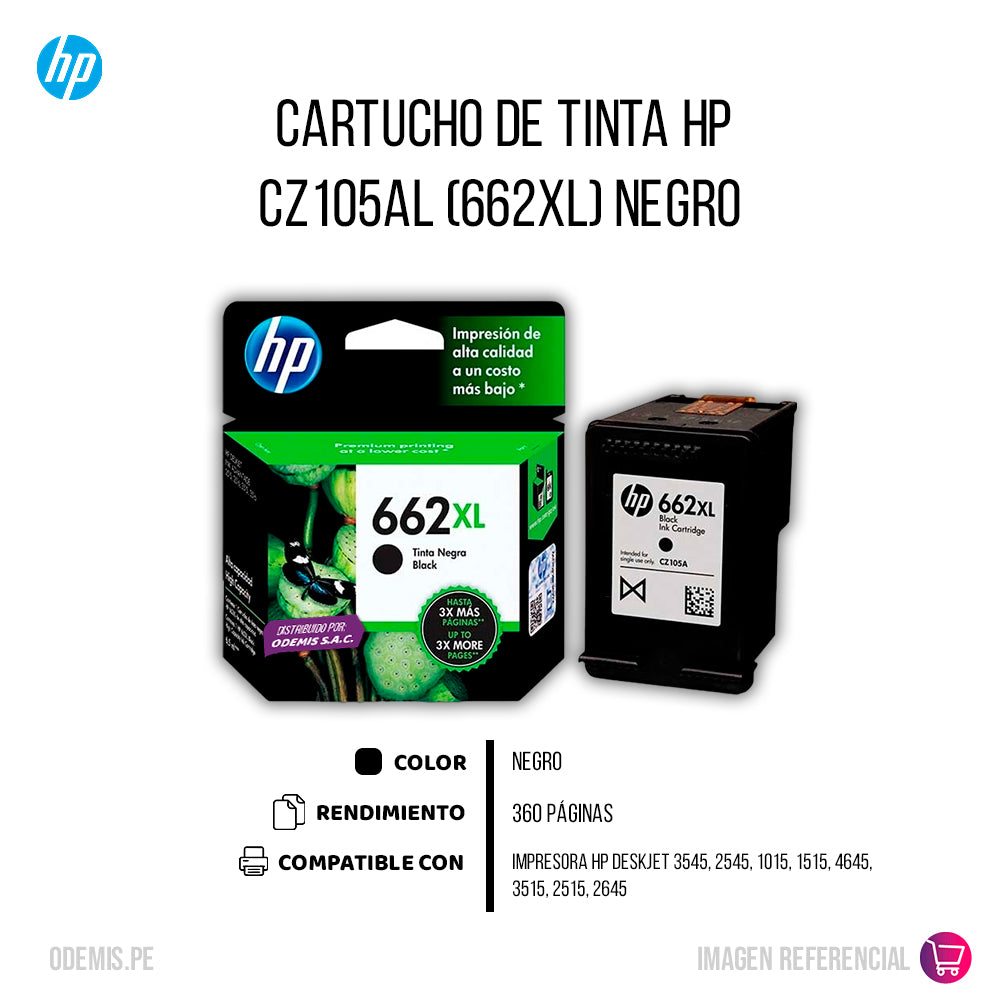 Tinta Hp 662Xl Negro Cz105Al 360 Pág. 1015 Original