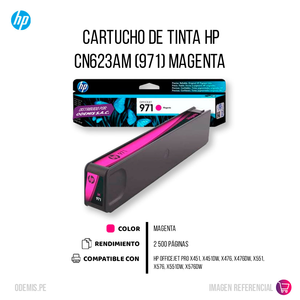 Tinta Hp 971 Magenta Cn623Am 25K Pág. X451 Original