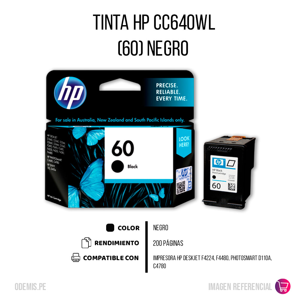 Tinta Hp 60 Negro Cc640Wl 2K Pág. J4580 Original
