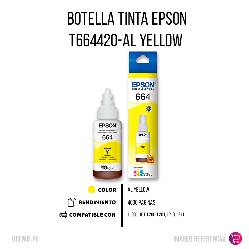 Tinta Epson T664420-Al Yellow 70ml L200, L210 Original