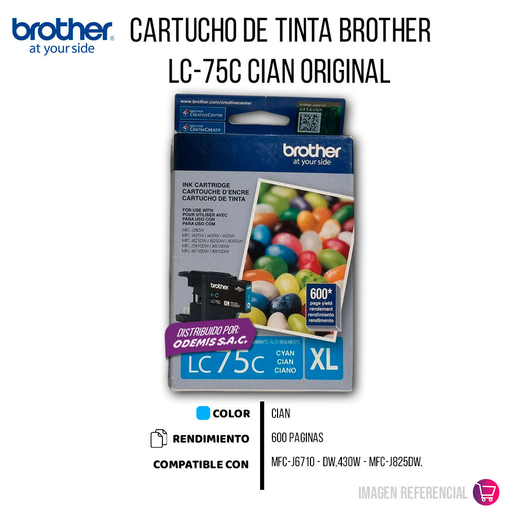 Tinta Brother Lc-75C Cyan 600 Pág.MFC-J6710DW Original