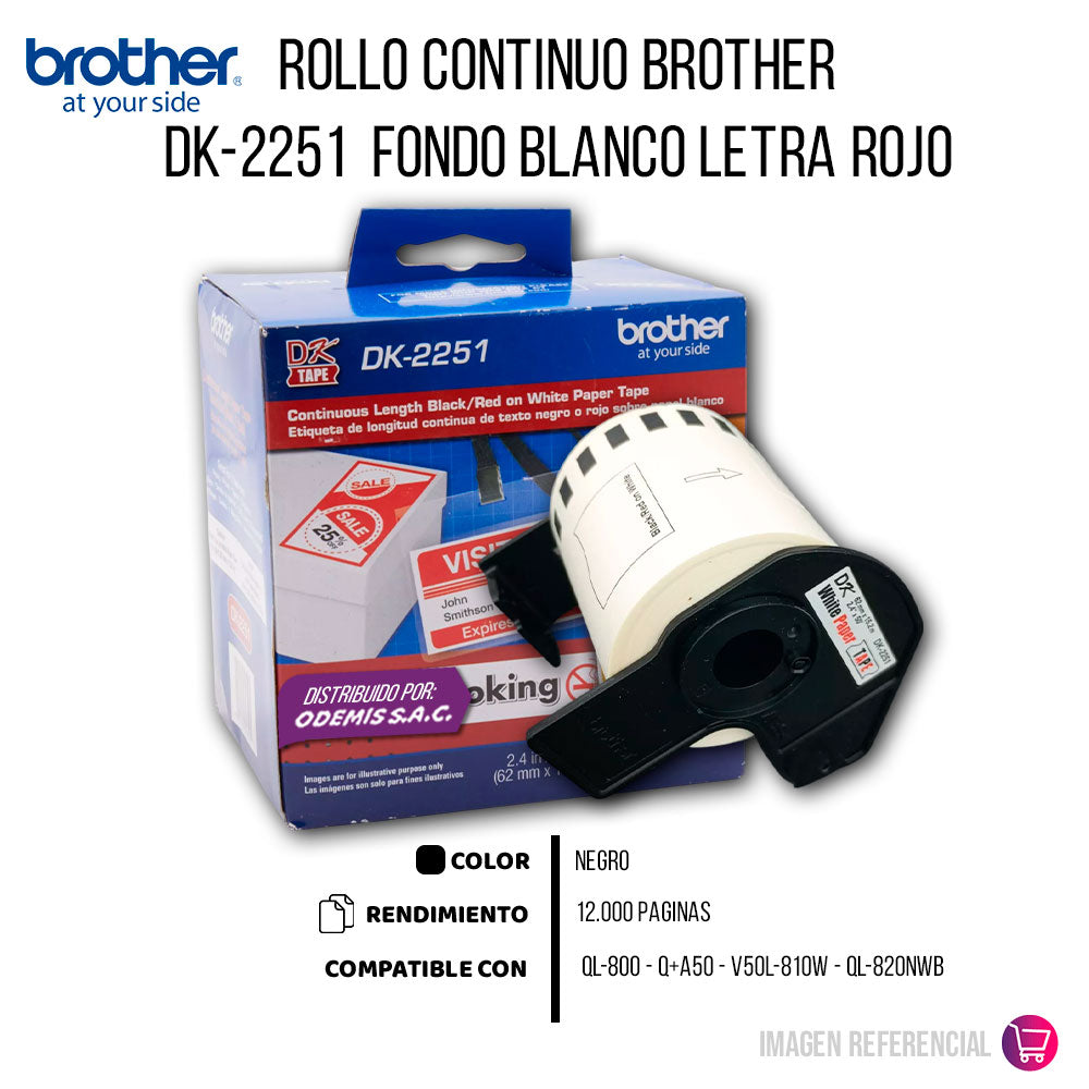 Rollo Cont. Brother Dk-2251 62mm x 15.24 M QL-800 Original