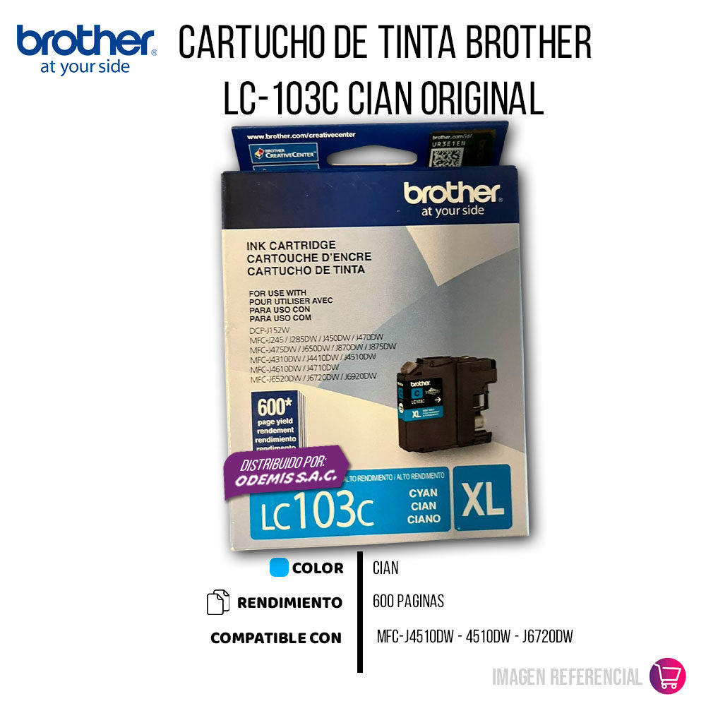Tinta Brother Lc-103C Cian 600 Pág. MFC-J4510DW Original