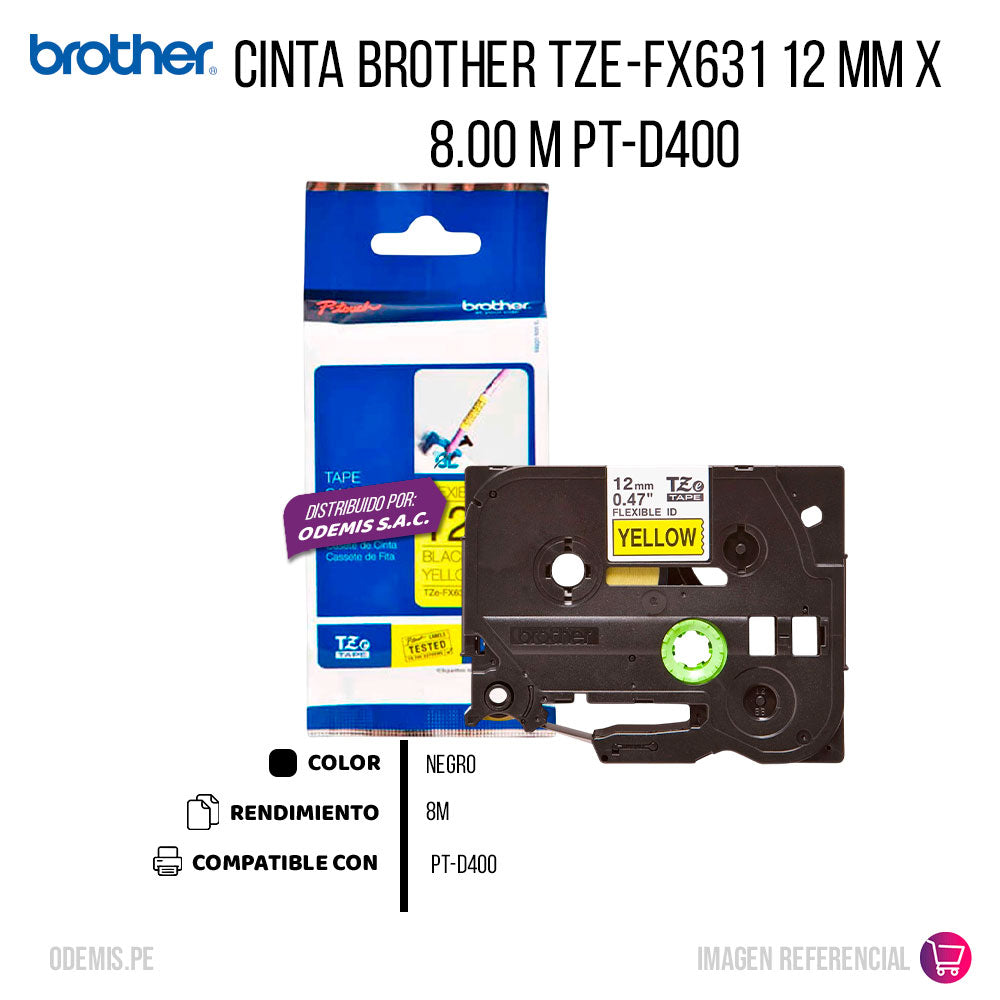 Cinta Brother Tze-Fx631 12 mm x 8.00 M PT-D400 Original