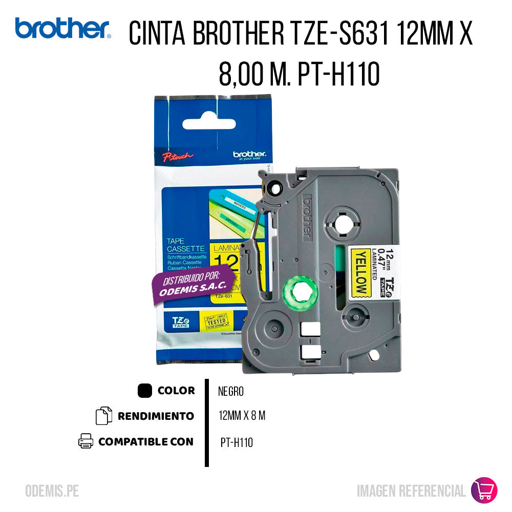 Cinta Brother Tze-S631 12mm x 8,00 M. PT-H110 Original