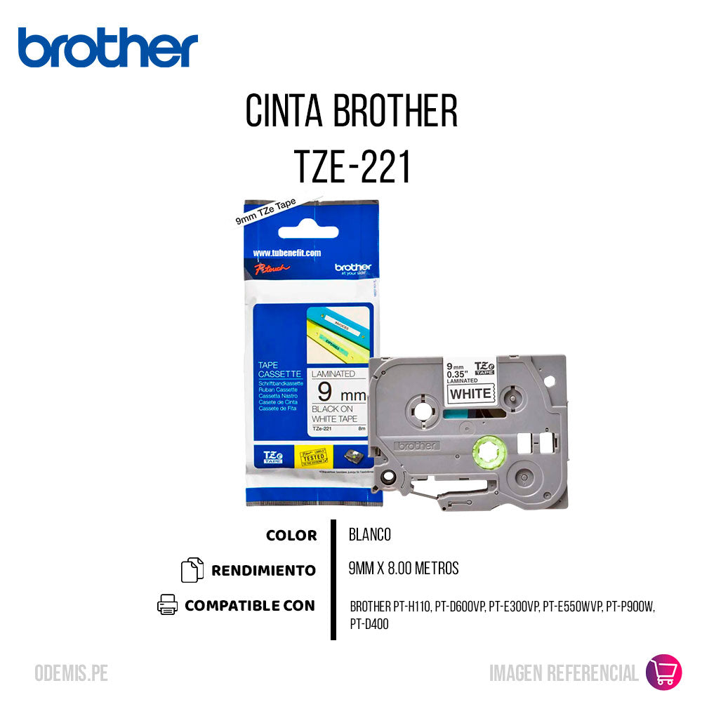 Cinta Brother Tze-221 9mm x 8,00 M. PT-H110 Original