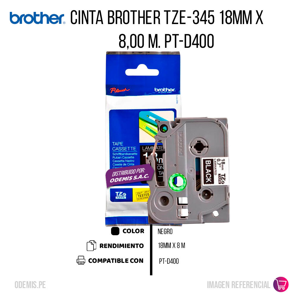 Cinta Brother Tze-345 18mm x 8,00 M. PT-D400 Original