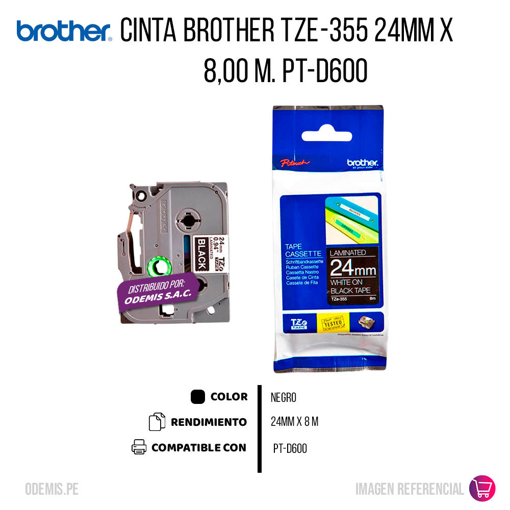Cinta Brother Tze-355 24mm x 8,00 M. PT-D600 Original