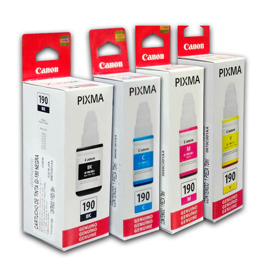 Kit Tintas Canon GI-190 Negro 70ml y colores 135ml G3110 Original