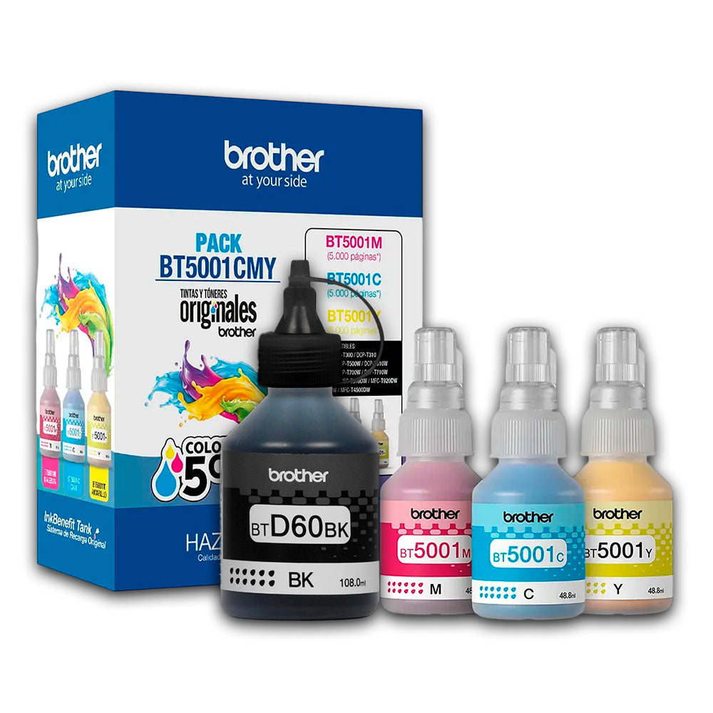 Kit Tintas Brother BT 5001 3PK Tank BTD 60BK Negro y colores Original