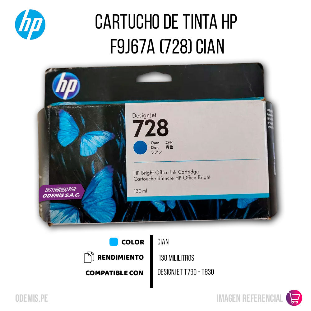Tinta HP 728 Cian F9J67A 130ml T730, T830 Original