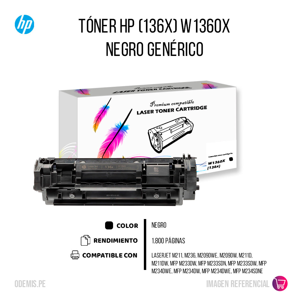 Toner Hp W1360X (136X) Black Compatible Con Chip