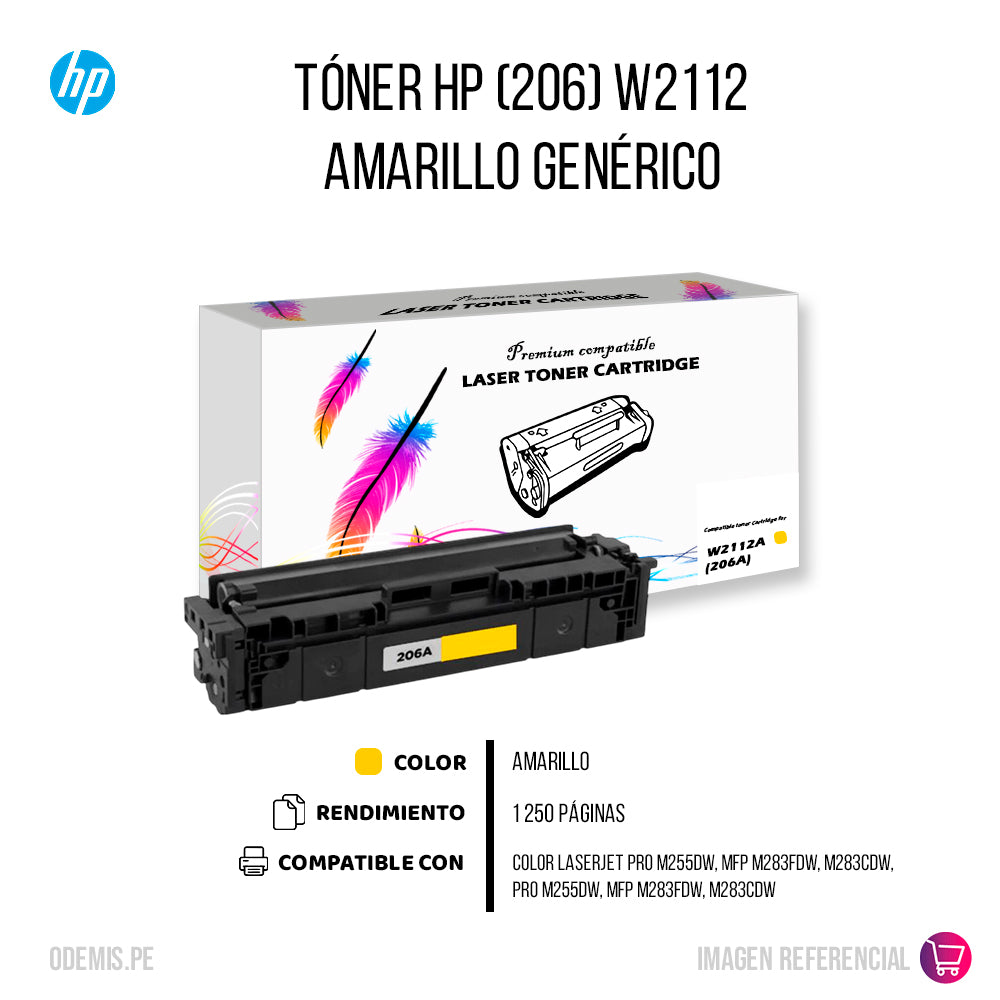 Toner HP 206A Yellow W2112A 1.25K Pág. M255dw Compatible