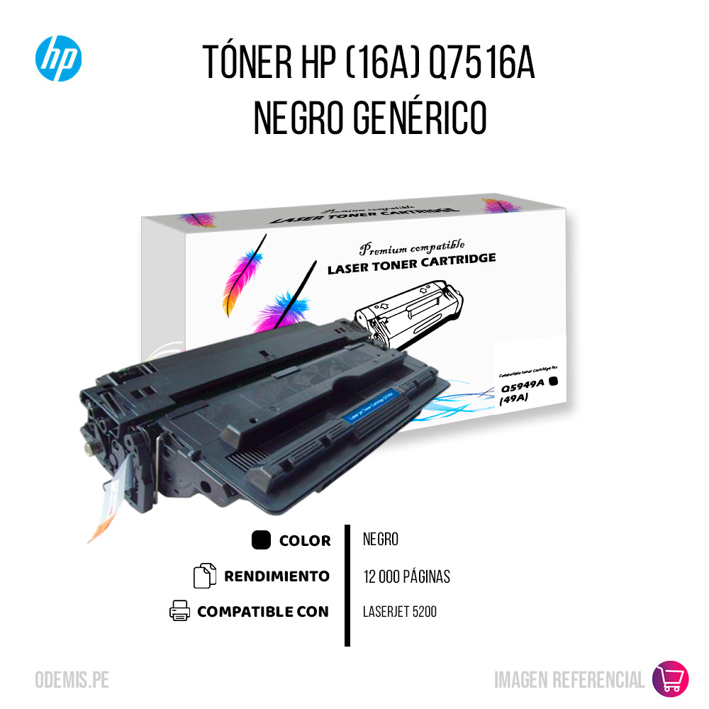 Toner HP 16A Negro Q7516A 12,000 Pág. 5200 Compatible