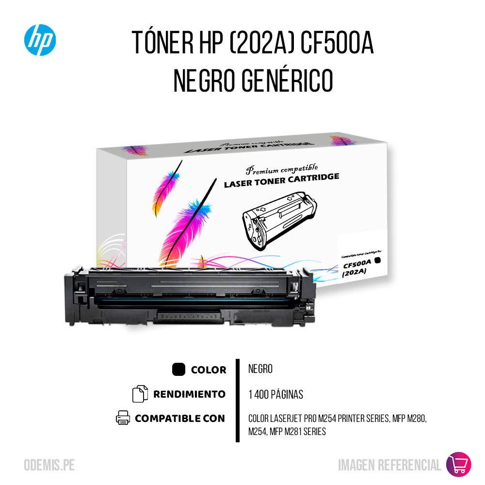 Toner HP 202A Negro CF500A 1,400 Pág. M254 Compatible