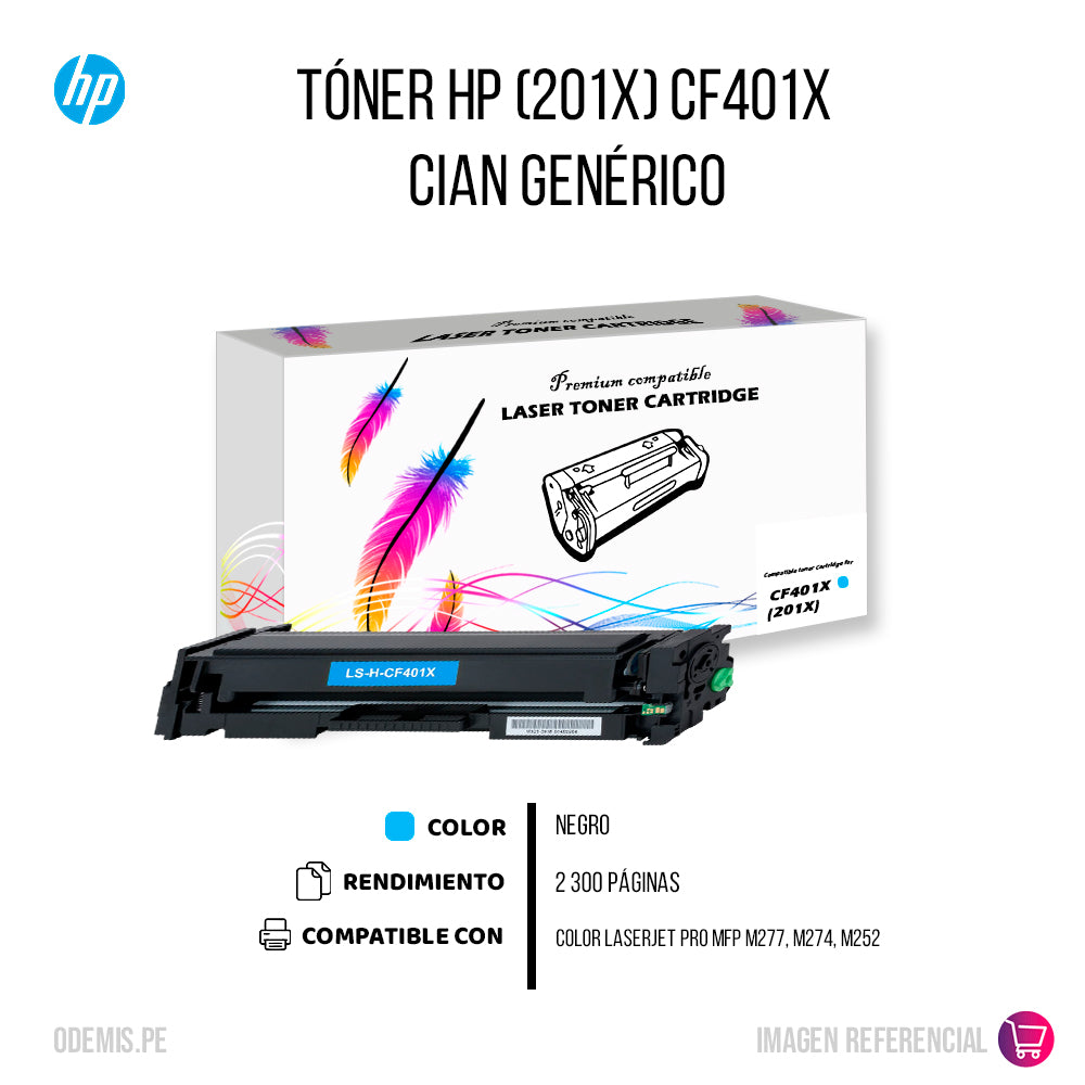 Toner HP 201X Cyan CF401X 2,300 Pág M252n Compatible