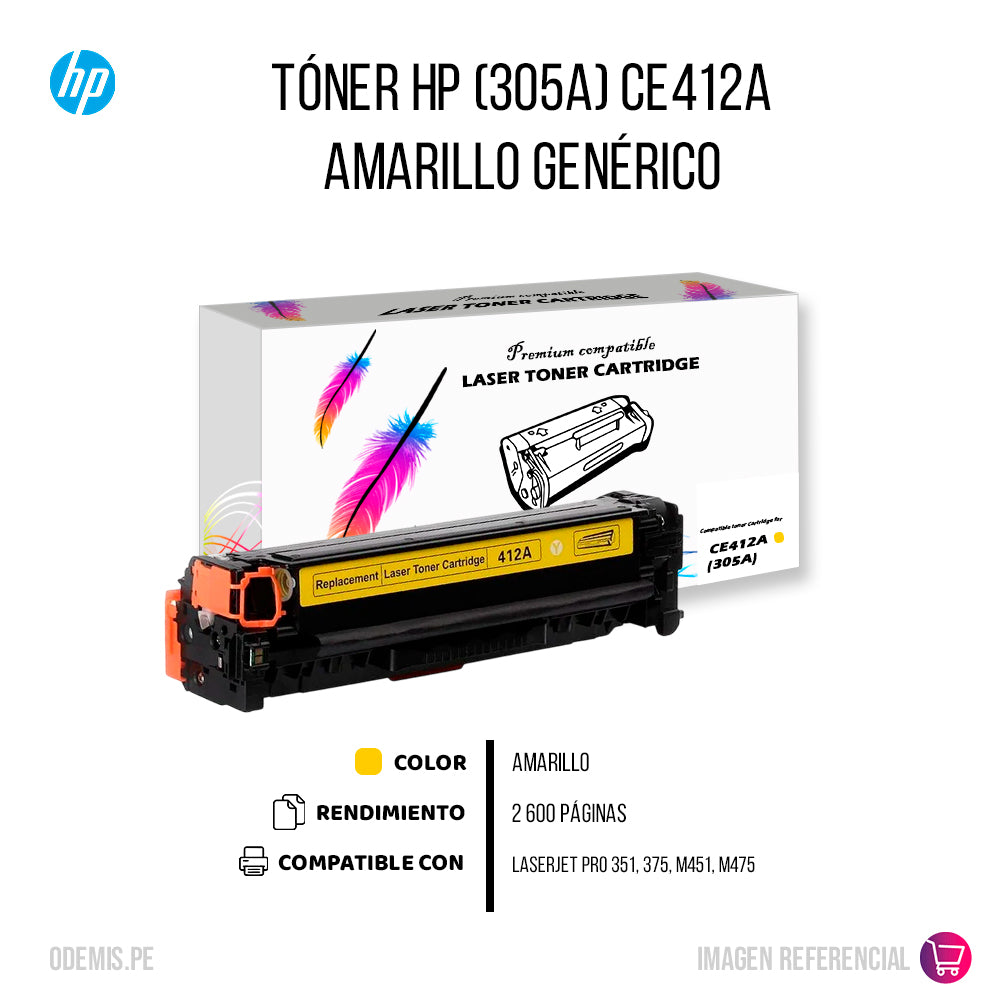 Toner HP 305A Yellow CE412A 2.6K Pág. M351A Compatible