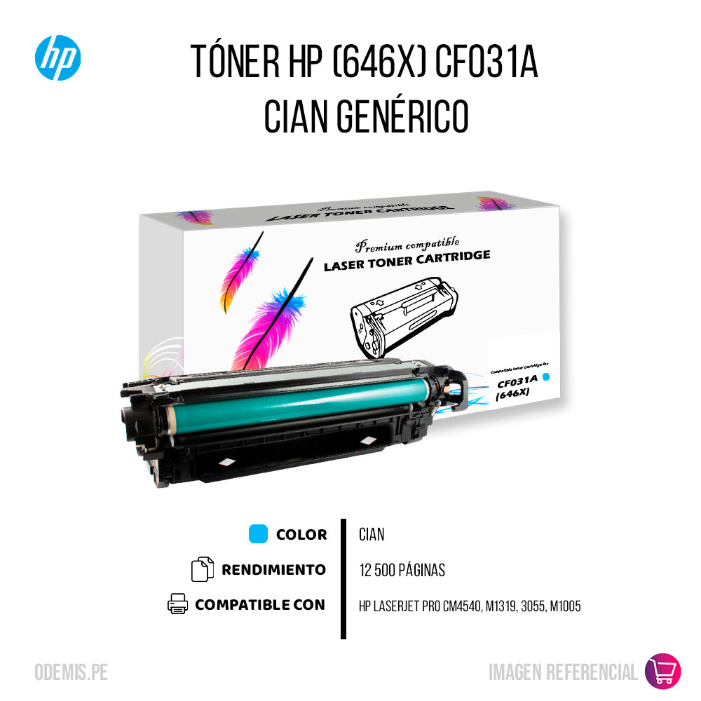 Toner HP 646X Cyan CF031A 2.500 Pág. CM4540 Compatible