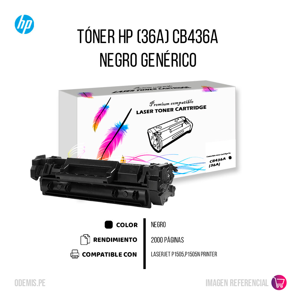 Toner HP 36A Black CB436A 2K Pág. p1505n Compatible