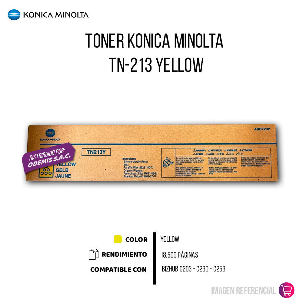 Toner Konica Minolta TN-213Y Yellow 18,500 Pág. C200 Original