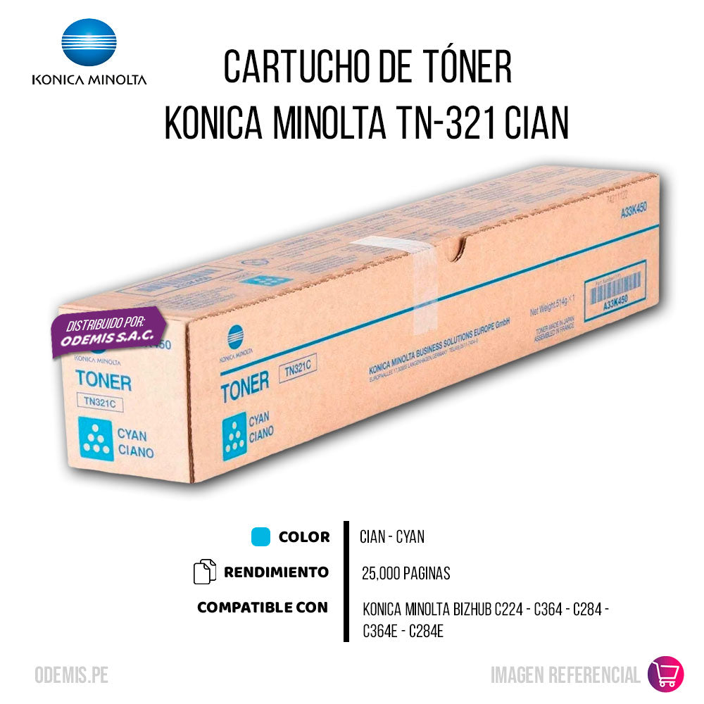 Toner Konica Minolta TN-321C Cian 25K Pág. BH C224 Original