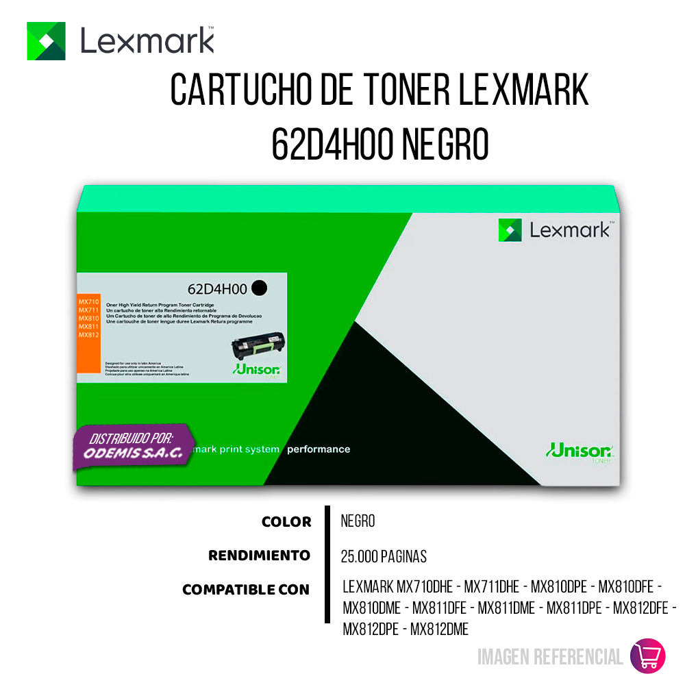 Toner Lexmark 62D4H00 Negro 25K Pág. MX812DPE Original